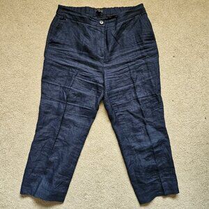 Talbots - size 10P - Navy Blue 100% Linen Capri Pants -‎ Made in Vietnam